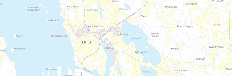 Kartta Liperin kirkonkylän alueelta.